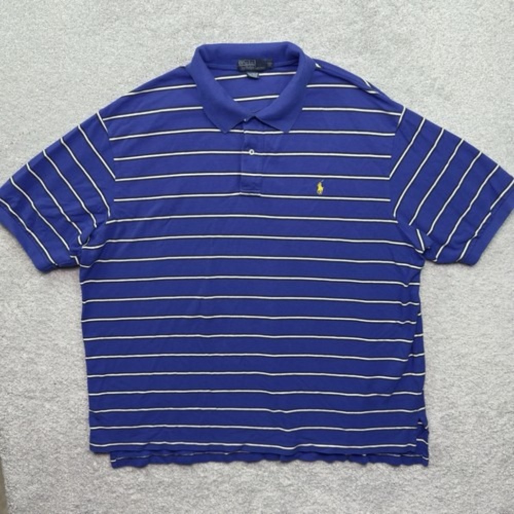 Vintage Polo Ralph Lauren Striped Polo Shirt Mens 4XB Big Blue White Hong Kong